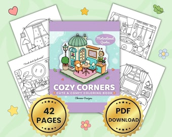Cozy Corners Coloring Book PDF – 42 Comfy Digital Pages – Bold and Easy Hygge Art