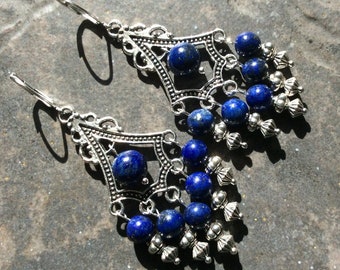 Lapis Lazuli Chandelier Earrings with Sterling Silver leverbacks