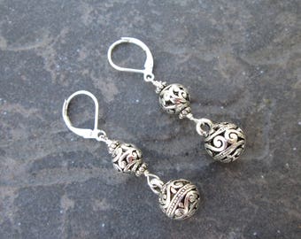 Filigree ball dangle earrings with Sterling Silver lever backs