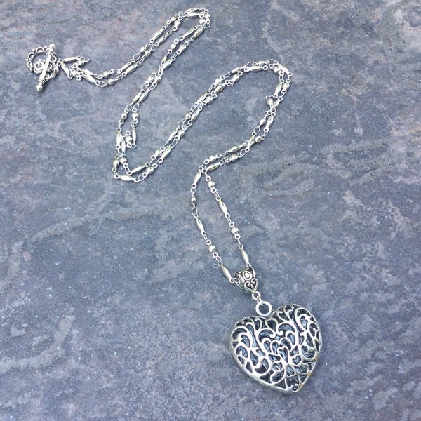 Long Across Heart Necklace in White