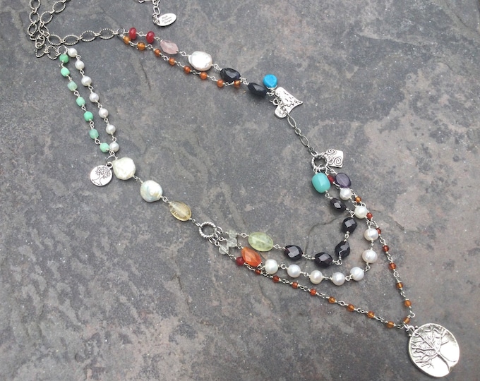 Multi Strand Gemstone Necklace With Tree of Life Pendant and Etsy