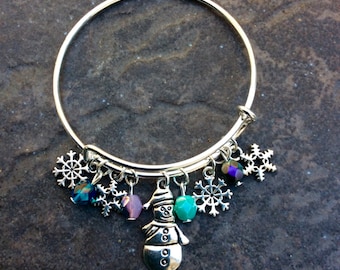Snowman Adjustable Bangle Bracelet for Little Girls expandable bangle Christmas gift for kids