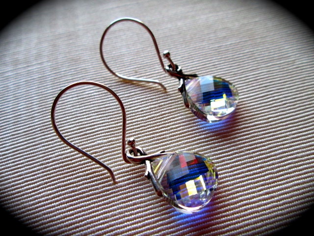 Swarovski Aurora Borealis briolette hangoorbellen sterlingzilveren oorhaakjes Galasieraden huwelijkssieraden