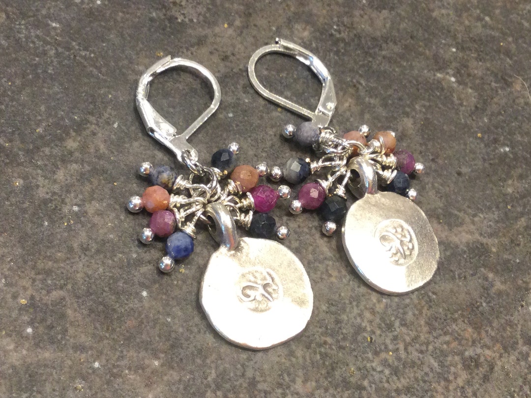 Artisan Catalog Style Dangle Earrings With Ruby and Sapphire Beads and