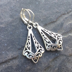 Silver Filigree dangle earrings with Sterling Silver Leverbacks Designer style filigree earrings