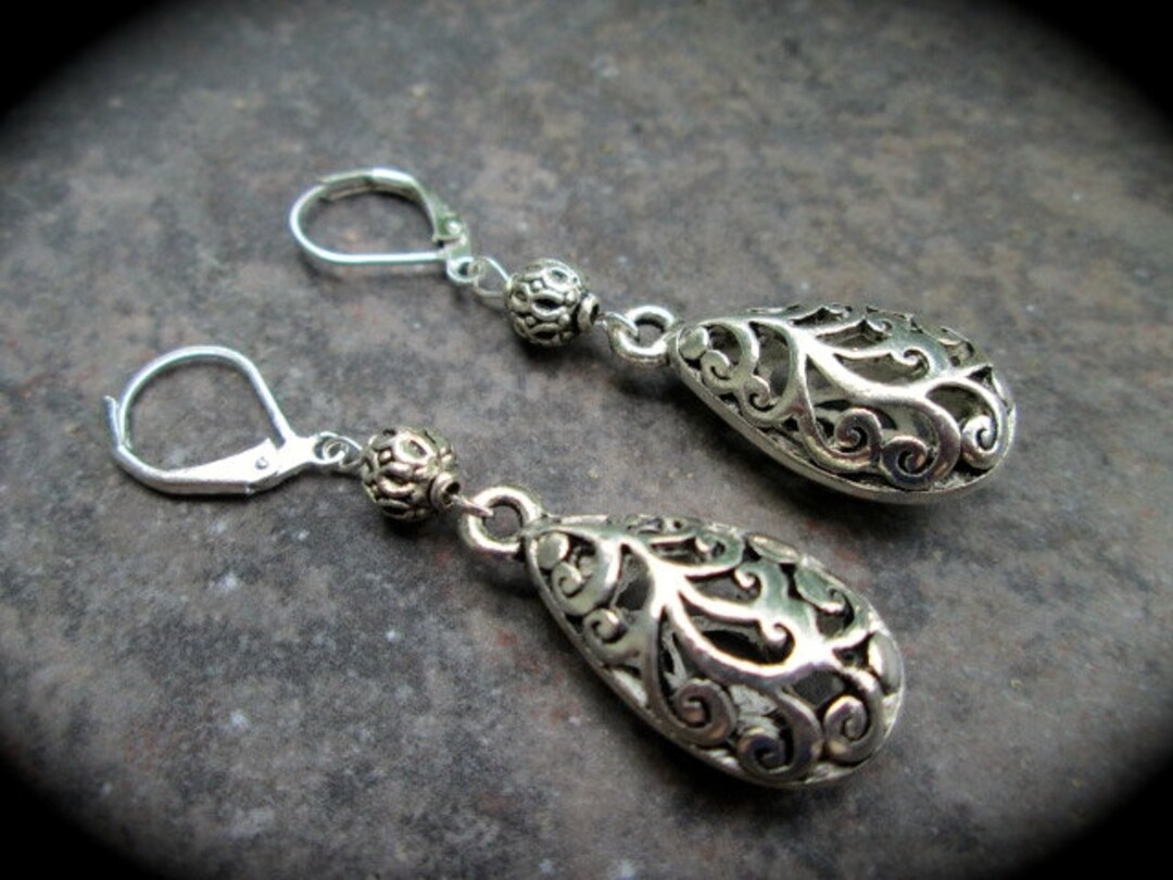 Silver Filigree Dangle Earrings Teardrop Shaped Silver Filigree Dangles ...