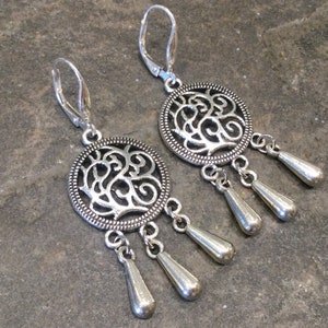 Silver Filigree chandelier earrings with sterling silver leverbacks  and round shape Boho dangle earrings Gift for Her