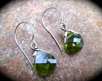 CLEARANCE Olive Green Swarovski Crystal Briolette earrings Sterling Silver Earrings Wedding Jewelry Prom Jewelry Hottest Spring Color!