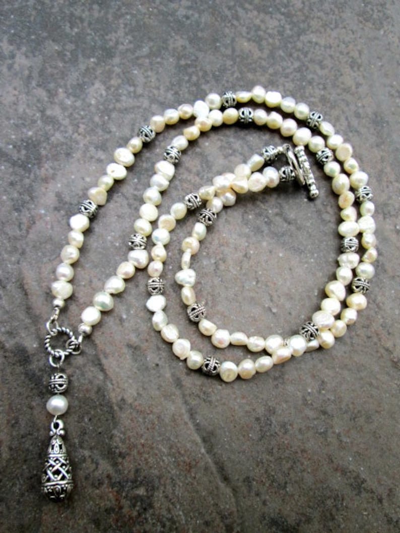 Extra Long Baroque Pearl Beaded Necklace With Teardrop Pendant Etsy
