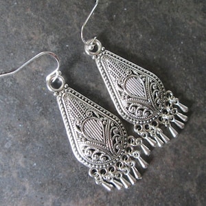 Silver Filigree chandelier earrings with sterling silver earwires Boho dangle earrings