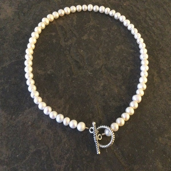 Freshwater Pearl Toggle Necklace with high lustre pearls and Silver Toggle Clasp 16” layering necklace