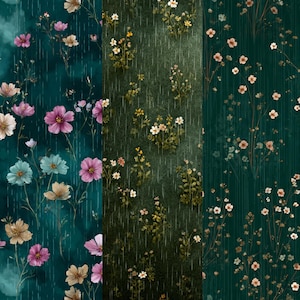Dark Cottagecore Floral Seamless Patterns, Moody Botanical Textures (Digital Paper Pack)
