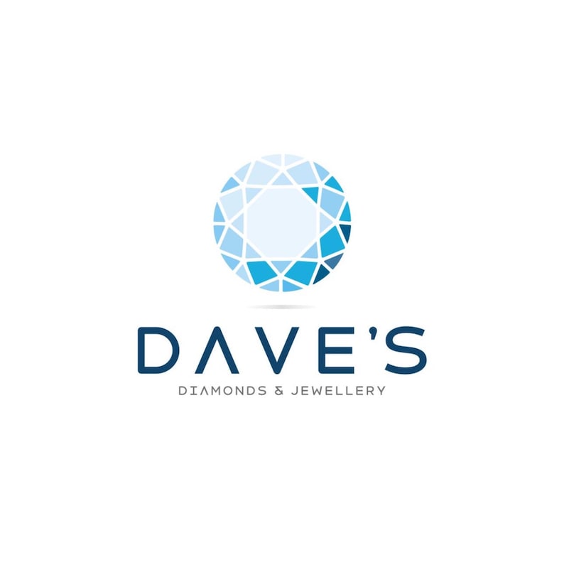 May include: Logo for Dave's Diamonds & Jewellery. The logo features a stylized, round diamond shape in shades of blue above the text "DAVE'S" in a dark blue sans-serif font. Below the name is the text "DIAMONDS & JEWELLERY".
