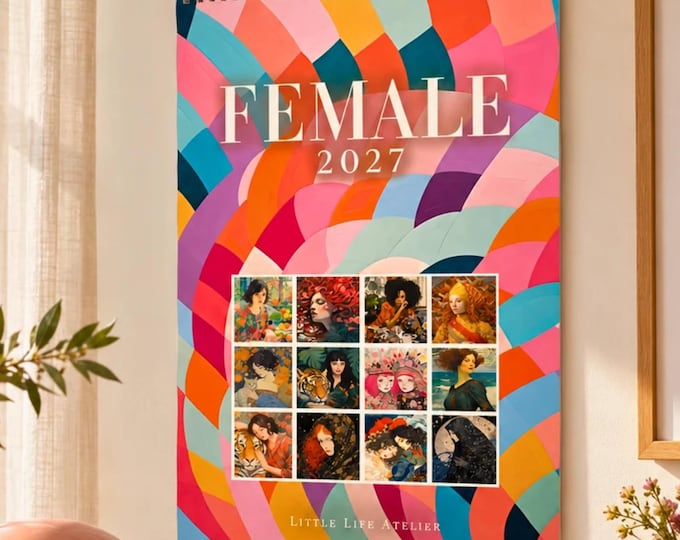 Wandkalender 2027 A3 hochkant – FEMALE | 12 ausdrucksstarke Frauenporträts | Moderner Kunstkalender