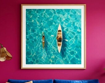 Summer by the Sea Poster | Coastal Wall Art | Canoe in the Water Wall Mural for Living Room & Holiday Home