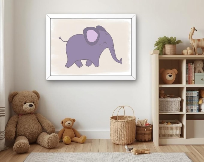 Montessori Elephant Nursery Poster – Soft Pastel Art Print for Baby and Toddler Rooms