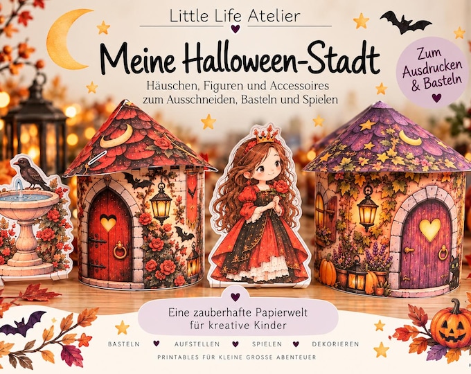 Halloween paper house kit, printable 3D haunted houses, craft kit for children to cut out, spooky village craft project