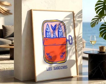 Vintage Sardines Wall Art for Kitchen | Mediterranean Food Print | Coastal Kitchen Decor | Les Sardines Poster