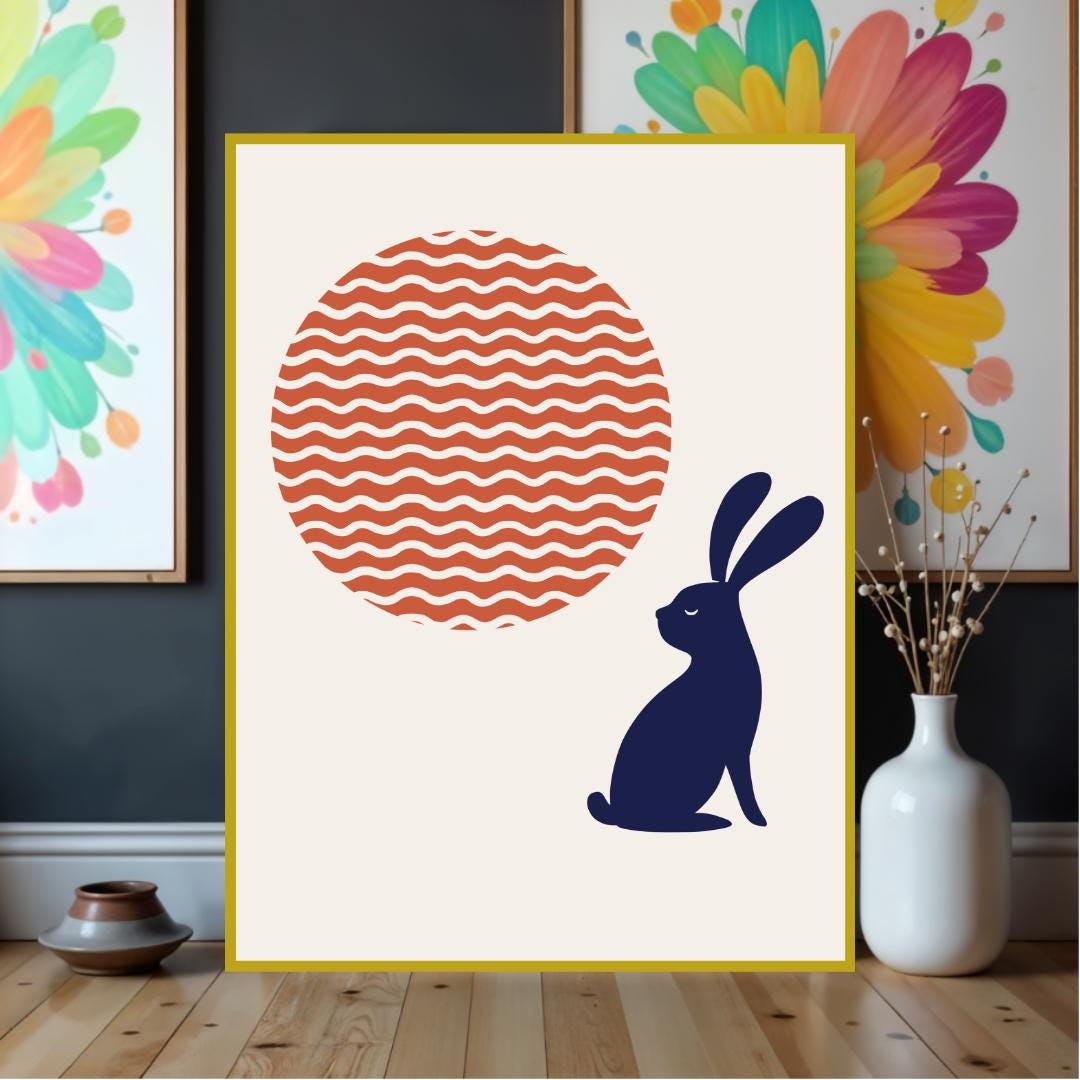 Minimalist Rabbit Poster – Rabbit Wall Art – Modern Animal Illustration ...