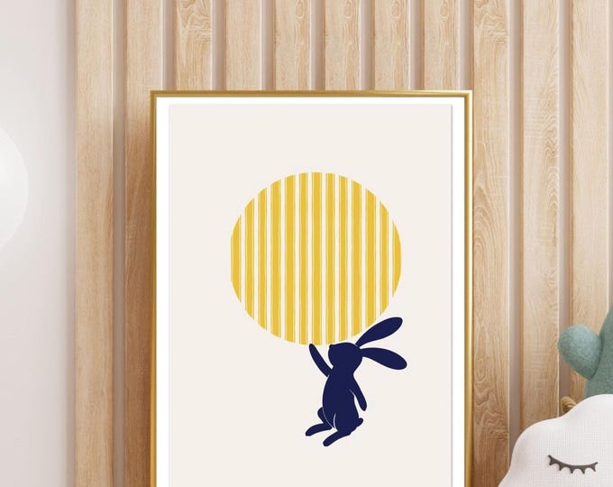 Children's Room Poster Rabbit – Minimalist Rabbit Illustration – Easter Bunny Wall Art – Modern Baby Room Poster – Spring Decor
