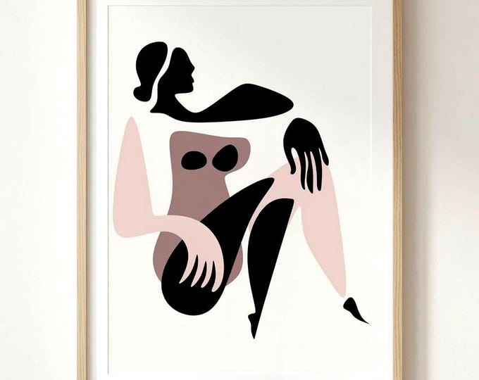 Modern living room artwork, abstract woman wall art, geometric figure, modern abstract woman