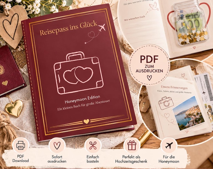 Printable wedding money gift | Passport to happiness PDF | Honeymoon gift | DIY wedding gift | Memory book
