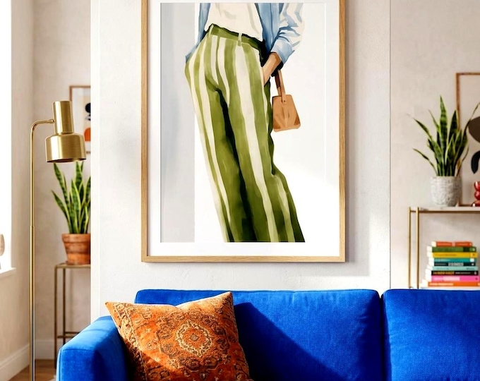 Fashion Illustration Print – Green Watercolor Wall Art - Female Wall Art - Fashion Wall Art