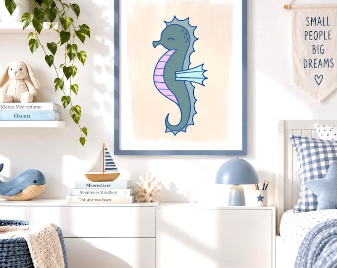 Kinderzimmer Wandbild Seepferdchen | Meerestiere Poster | Neutrale Babyzimmer Deko, Maritime Kinderzimmer Deko