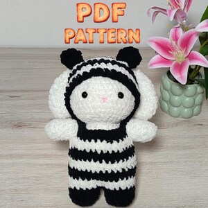 Panda Bunny Onesie Crochet Pattern with Hood and Ears and sleep mask