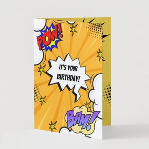 Superhero Birthday Card for Kids | Comic Style Printable | BAM POW Card