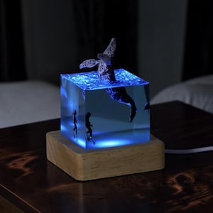 3D Walvis Nachtlampje van Hars, Kleurveranderende Kubuslamp, Decoratie met Oceaan- en Zeedieren