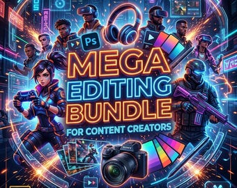 Bundel voor gamevideobewerking | 200 GB miniaturen, muziek, png-tekens, verlopen, pictogrammen (digitale download)