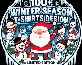 100+ kerst-T-shirtbundel | Kerstmis, sneeuw, grappige winterontwerpen | Klaar voor afdrukken png-SVG
