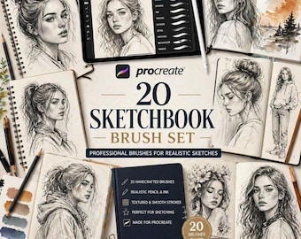Procreate用スケッチブックブラシ20本セット｜描画ブラシバンドル、デジタルスケッチ、イラストレーションツール、iPadアート、Procreateスタンプブラシ
