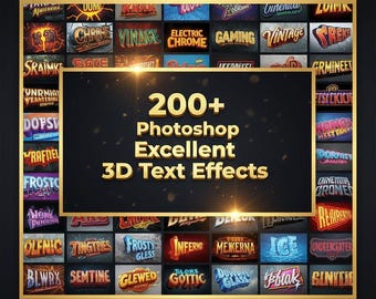 200+ Photoshop-teksteffectenbundel | 3D-, neon-, metallic PSD-stijlen (directe download)