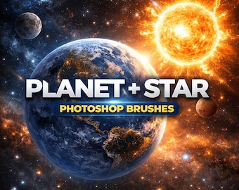 Planet & Star Photoshop Brushes Bundle | Space Galaxy Stamps, Cosmos Texture Overlays, Digital Art