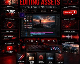 YouTube動画編集バンドル｜Premiere Pro＆CapCutテンプレート、YouTubeパックトランジション、サムネイル編集アセット