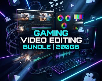 Gaming Video Editing Bundle | 200GB Thumbnails, Music, PNG Characters, Gradients, Icons (Digital Download)