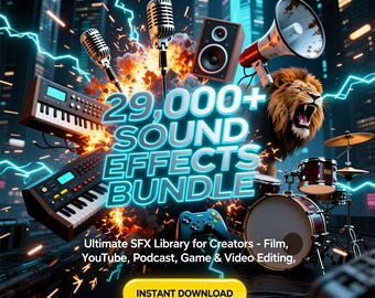 29000+ geluidseffectenbibliotheek, royaltyvrij audiopakket (WAV/MP3)