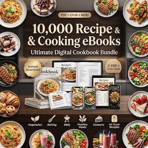 10,000 Recipe & Cooking eBooks Bundle | Breakfast Meal Prep World Cuisine Digital Cookbook Collection
