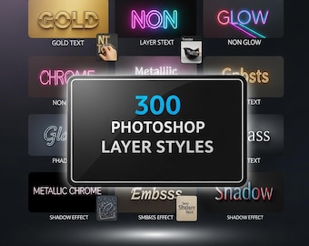 300 Photoshop-laagstijlen | Teksteffecten, neon, metallic (PSD)