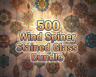 Bundel met gebrandschilderd glas 500 windspinner | Kleurrijke 3D-mandalaspinners | Tuindecoratie, digitale download