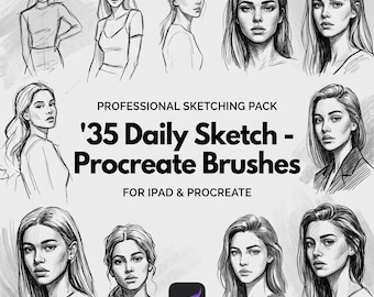 35種類のデイリースケッチ用Procreateブラシ｜Procreateスタンプブラシ、スケッチ描画ブラシセット、デジタルアートツール、iPadイラストブラシバンドル