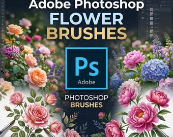 100+ Photoshop-bloempenselen | Botanische bloemmotieven (digitale download)