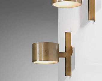 Pair Mid Century Italian Stilnovo Style Brass Wall Sconce | 1950s Modern Wall Lamp