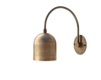 Antik mässingsvägglampa | Minimalistisk bågformad vägglampa | Läslampa för sängen i mitten av århundradet