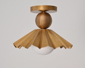 Handmade Brass Scalloped Flush Mount Ceiling Light – Mid Century Modern  Vintage Flower Shade