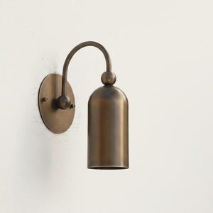 Mid Century Modern Brass Wall Sconce | Minimalist Bedside Wall Lamp | Cylindrical Light Fixture