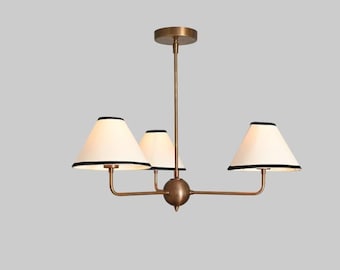 Handmade Brass Chandelier | Mid Century Modern 3-Light Ceiling Pendant