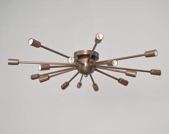 Handcrafted 16 Arm Mid Century Modern Brass Sputnik Chandelier | Ceiling Light | Starburst Vintage